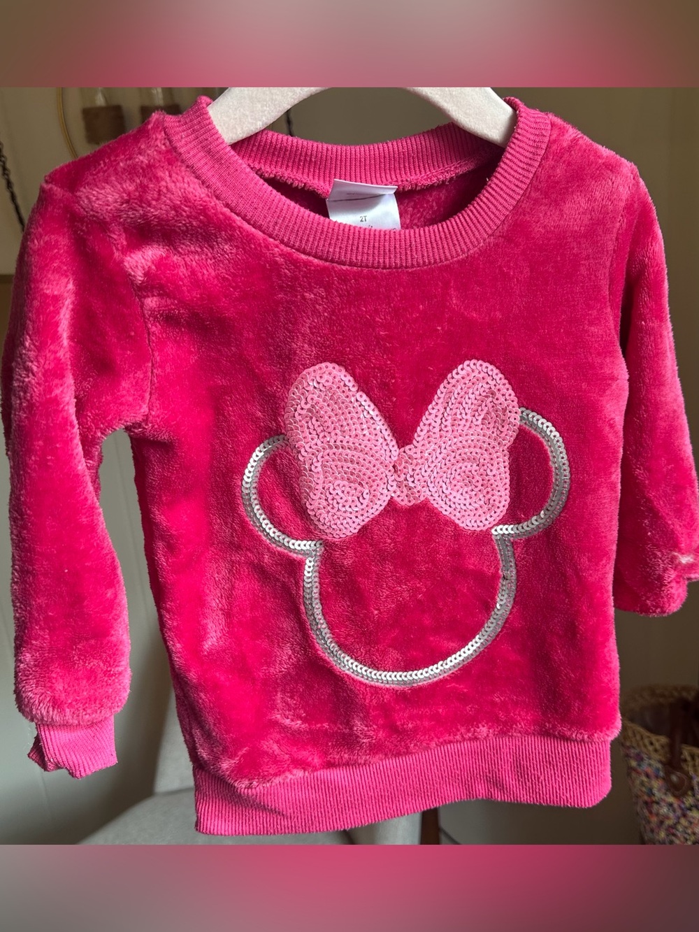 Disney Girls Plush Pink Minnie Mouse Sequin Pullover